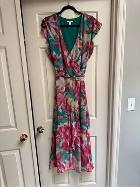 Bar III Teal and Pink Floral Maxi Dress